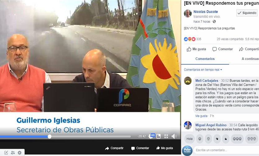 Ducoté respondió preguntas sobre obras públicas a través de Facebook