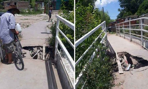 Se cayó parte de un puente que une dos barrios y vecinos reclaman arreglos