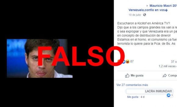 Es falso que Kicillof dijo que hay que expropiar los campos y que Venezuela es un país modelo